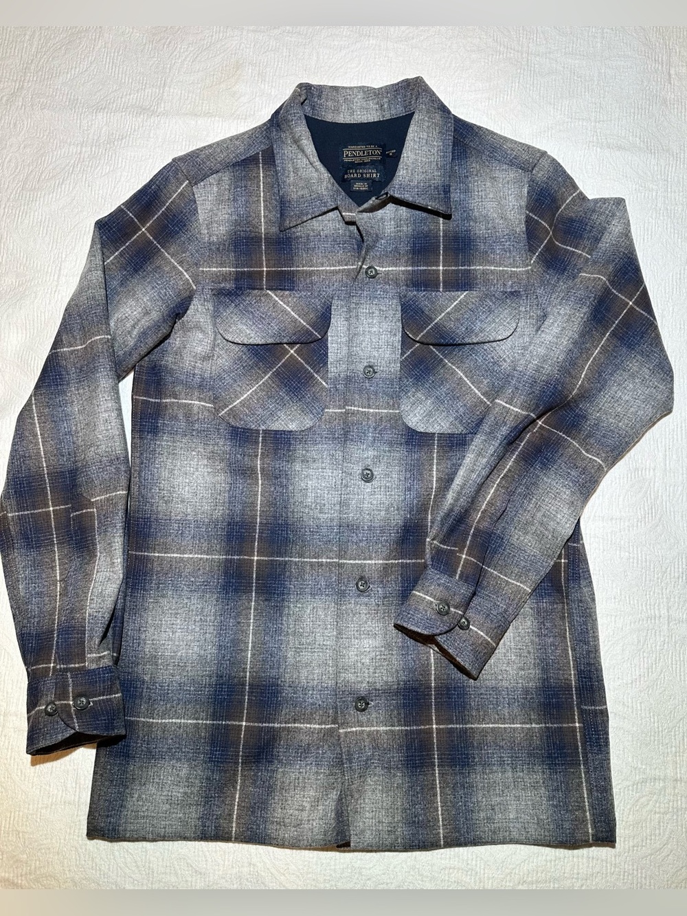 Pendleton Blue & Gray Plaid Wool Shirt Jacket